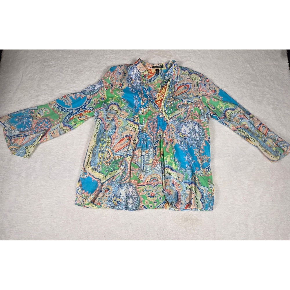Lauren Ralph Lauren Tunic Women 1X Multicolor Excellent Paisley‎ Cotton Pintuck